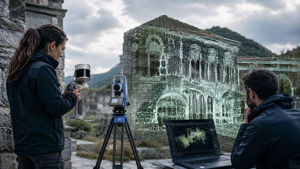 3D lasersko skeniranje povijesne građevine s prikazom point clouda