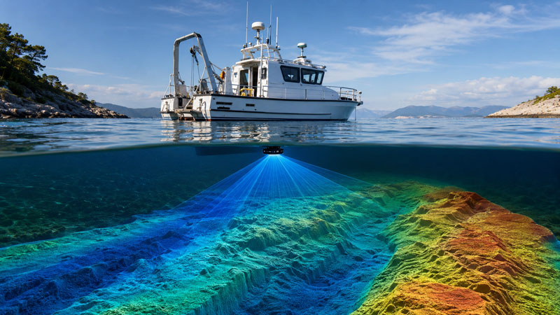 Hidrografski brod izrađuje kartu dna mora multibeam sonarom
