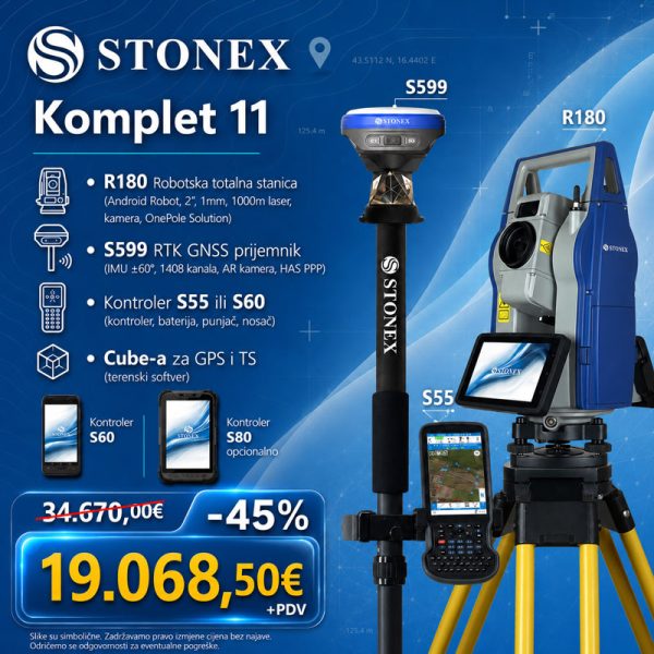 R180 robotska totalna stanica + S599 GNSS — Komplet 11
