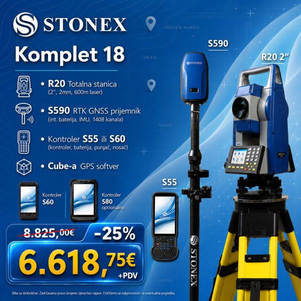 R20 totalna stanica + S590 GNSS — Komplet 18