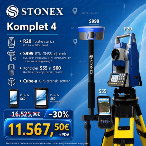 R20 totalna stanica + S999 GNSS — Komplet 4