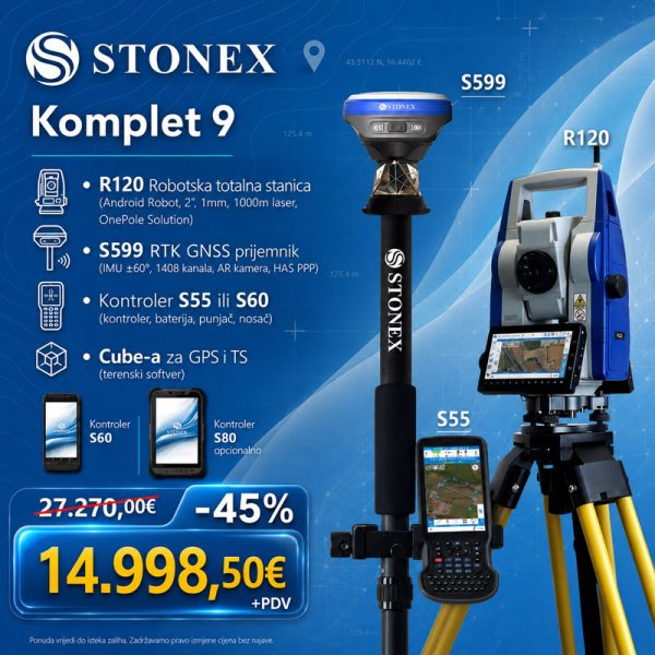 R120 robotska totalna stanica + S599 GNSS — Komplet 9