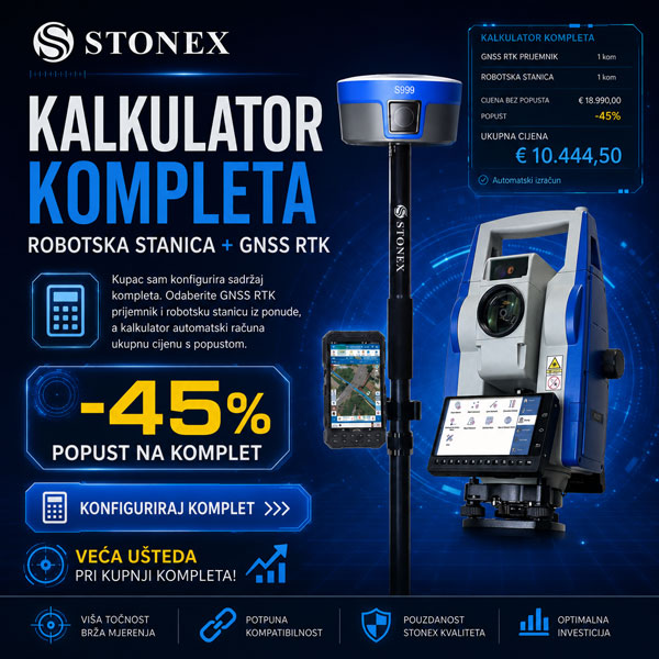 Kalkulator kompleta — STONEX GNSS RTK prijemnik, kontroler i robotska totalna stanica