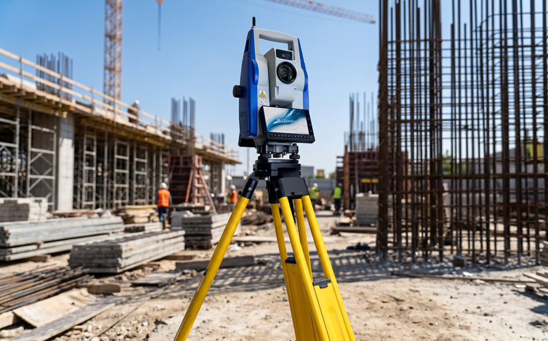 STONEX totalna stanica na stativu tijekom geodetske izmjere na gradilištu